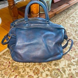 FREE PEOPLE NAVY BLUE DISTRESSED LESLIE LEATHER TOTE